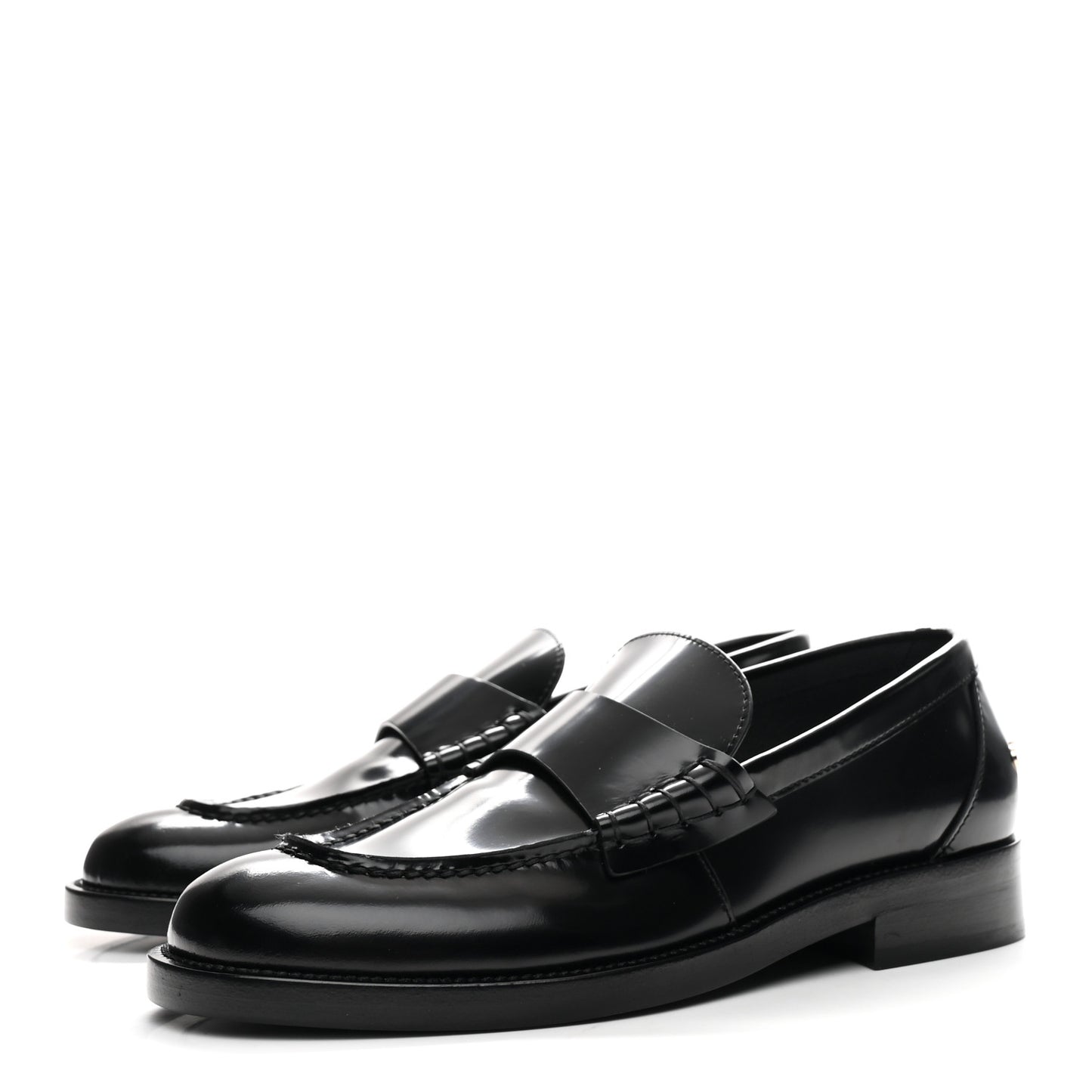 Shiny Calfskin Logo Loafers 37 Black