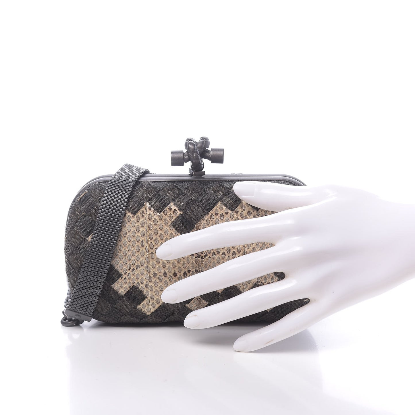 Snakeskin Mesh Intrecciato Mosaique Knot Clutch Black