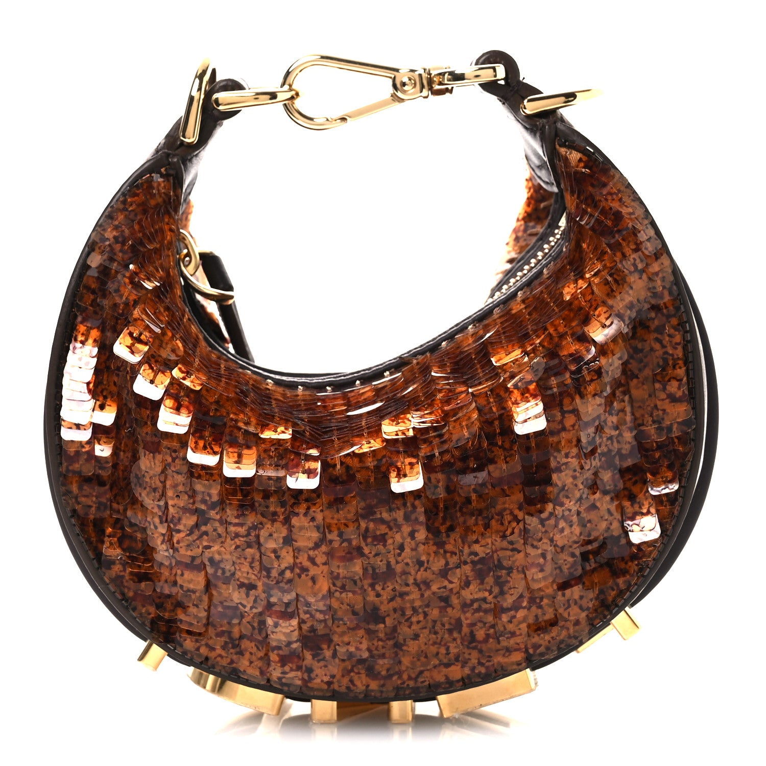 Fendi Sequin Paillettes Shiny Nappa Nano Fendigraphy Hobo Charm Brown 1 of 11