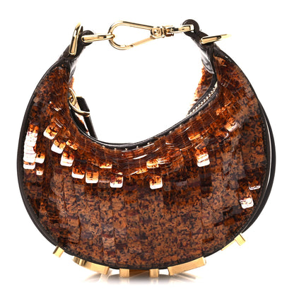 Fendi Sequin Paillettes Shiny Nappa Nano Fendigraphy Hobo Charm Brown 1 of 11