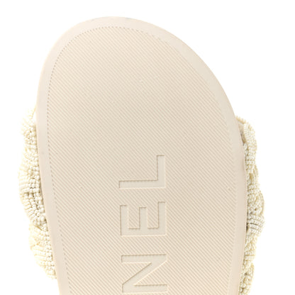 Chanel Lambskin Pearl Beaded Woven Slides 39 Beige 8 of 12