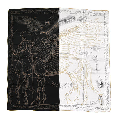 Hermes Silk Twill Le Pegase D Hermes Giant Scarf 140 Black White Or 1 of 7