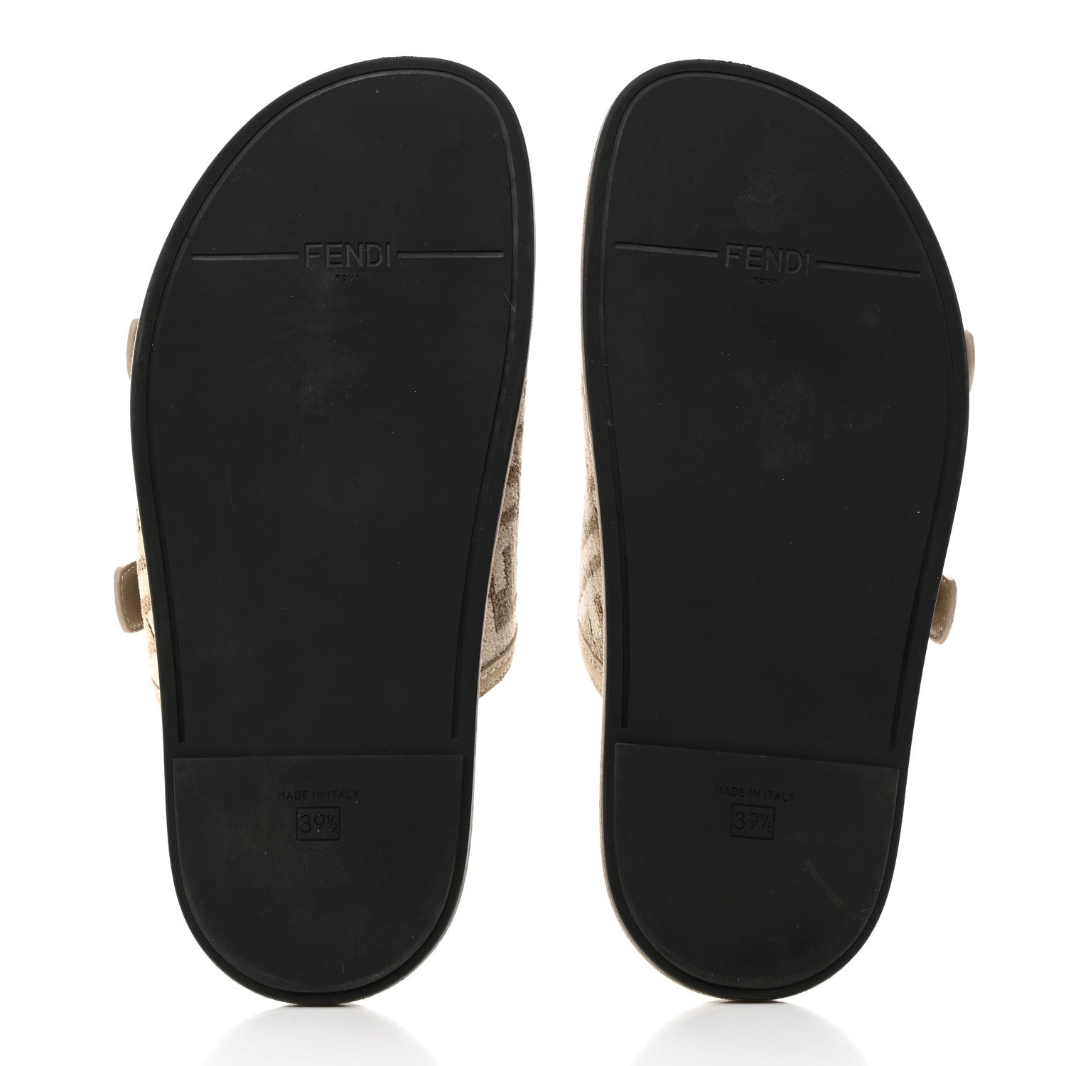 Fendi Chenille Fabric Jacquard Suede FF Womens Fendi Feel Buckled Slide Sandals 39.5 Tortora Nuvola Rock 5 of 9