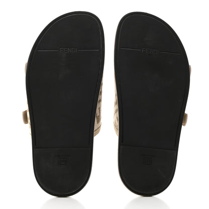 Fendi Chenille Fabric Jacquard Suede FF Womens Fendi Feel Buckled Slide Sandals 39.5 Tortora Nuvola Rock 5 of 9