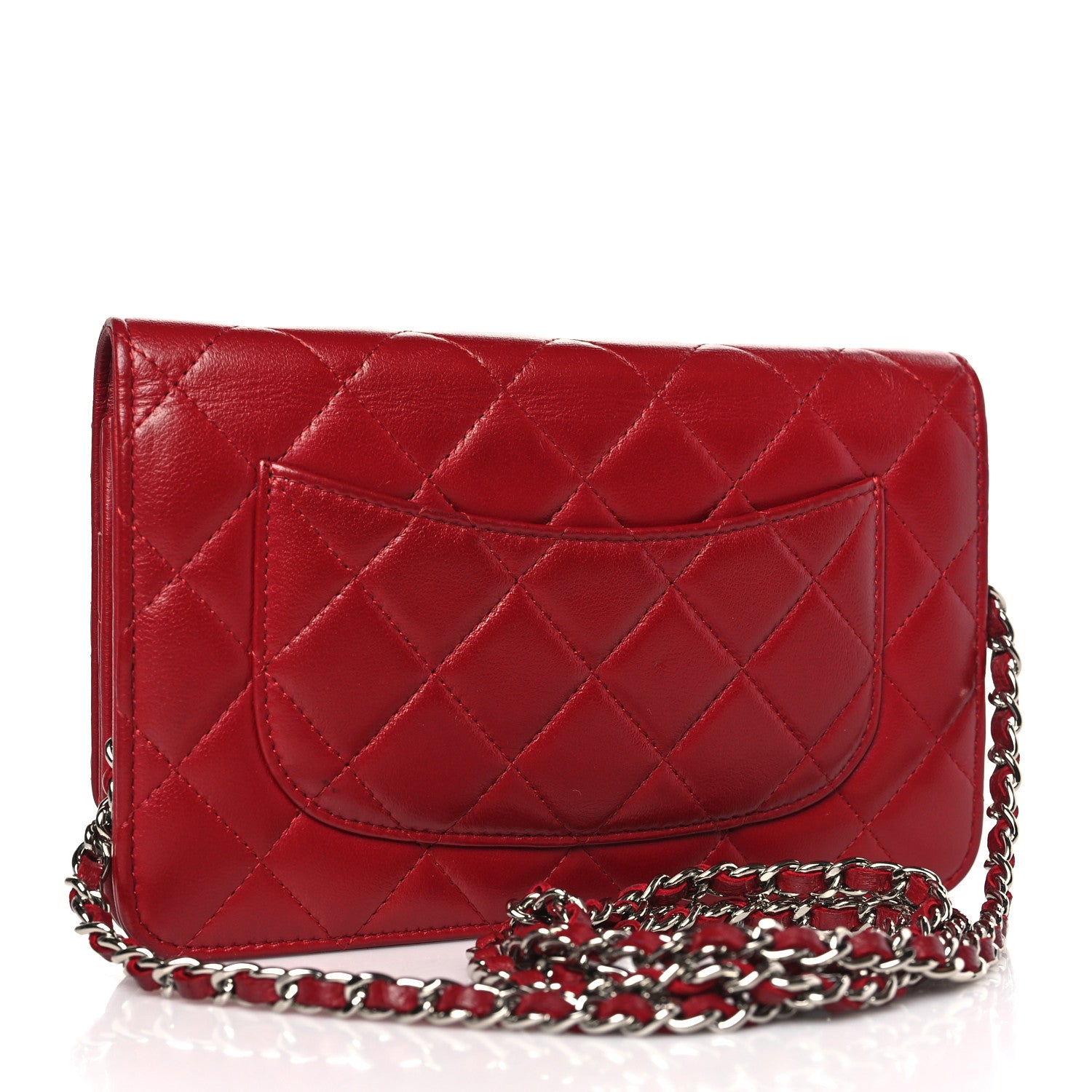 Chanel Lambskin Quilted Wallet On Chain WOC Red 3 of 10