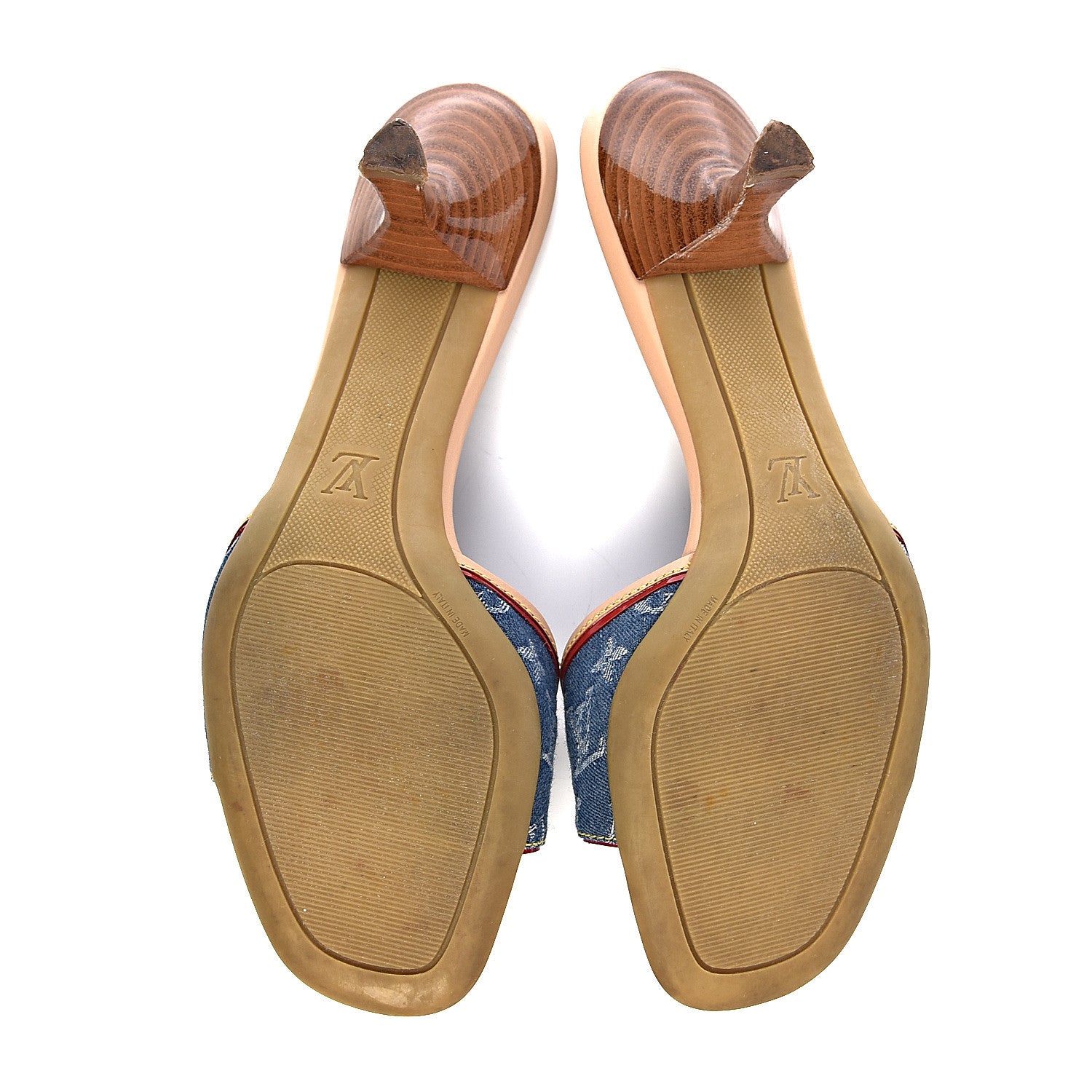 Louis Vuitton Denim Monogram Mules Peep Toe Heels 37 5 of 14