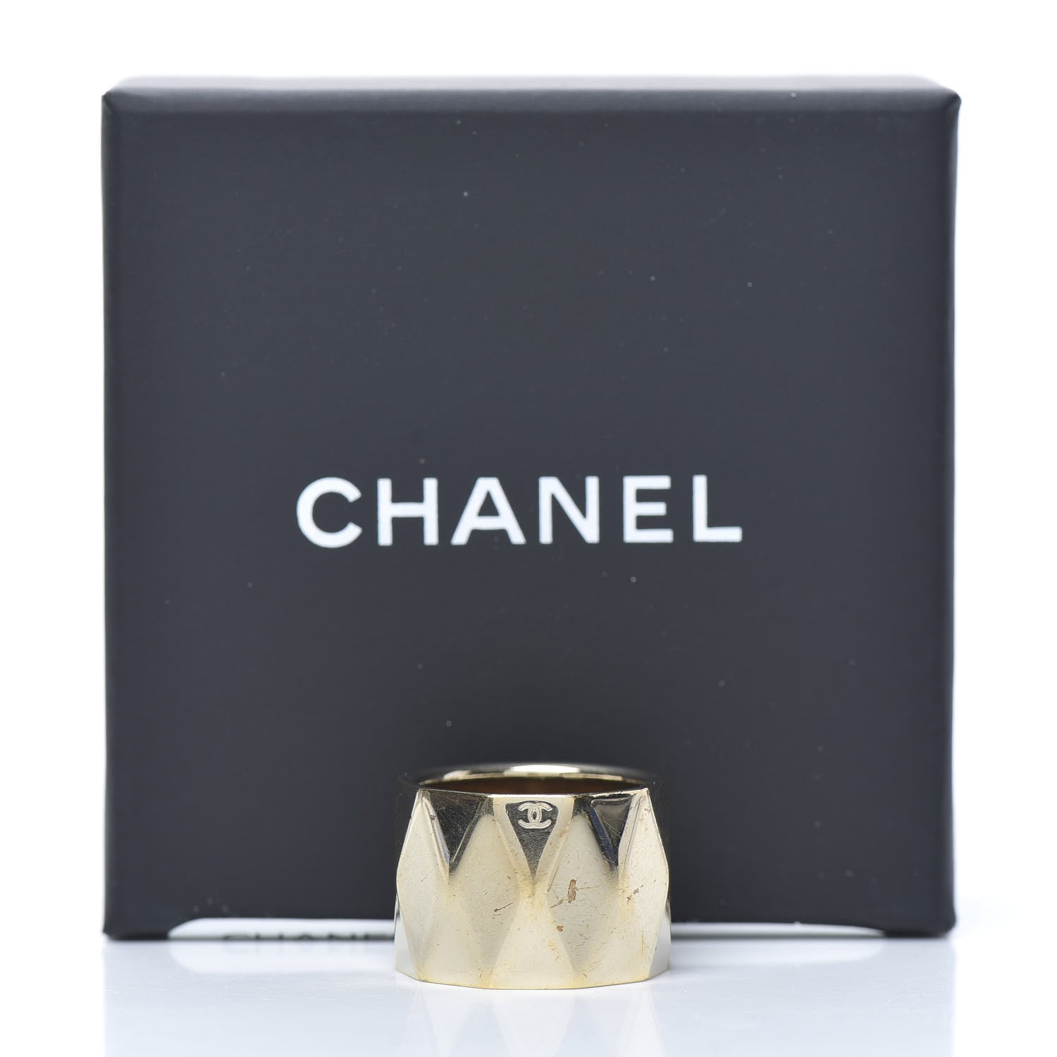 Chanel Quilted Metal CC Ring 6.75 Gold 7 of 7