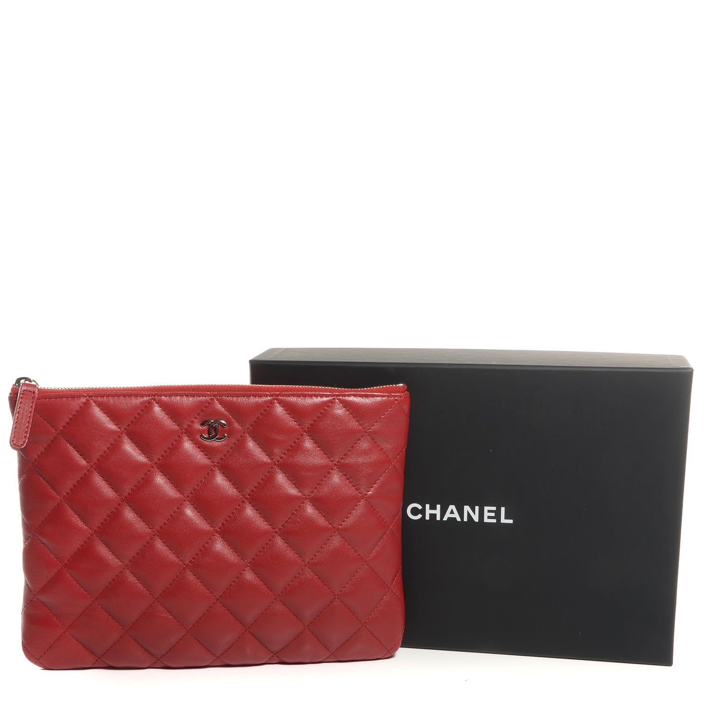 Lambskin Quilted Medium Cosmetic Case Red