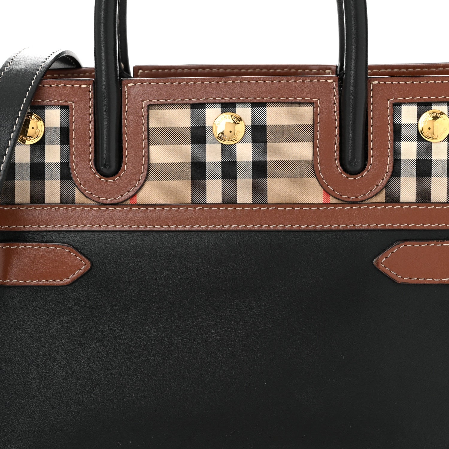Burberry Calfskin Vintage Check Mini Two Handle Title Bag Black 7 of 12