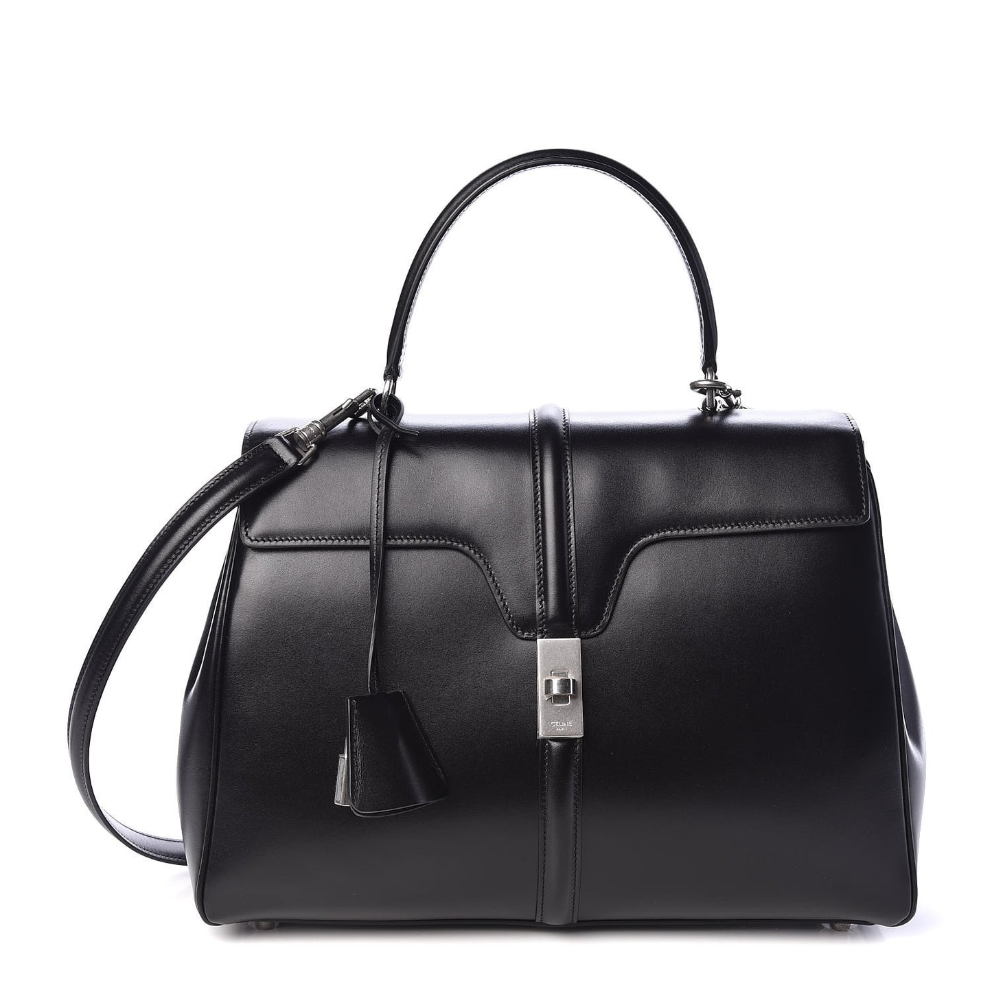 Satinated Calfskin Medium 16 Top Handle Bag Black