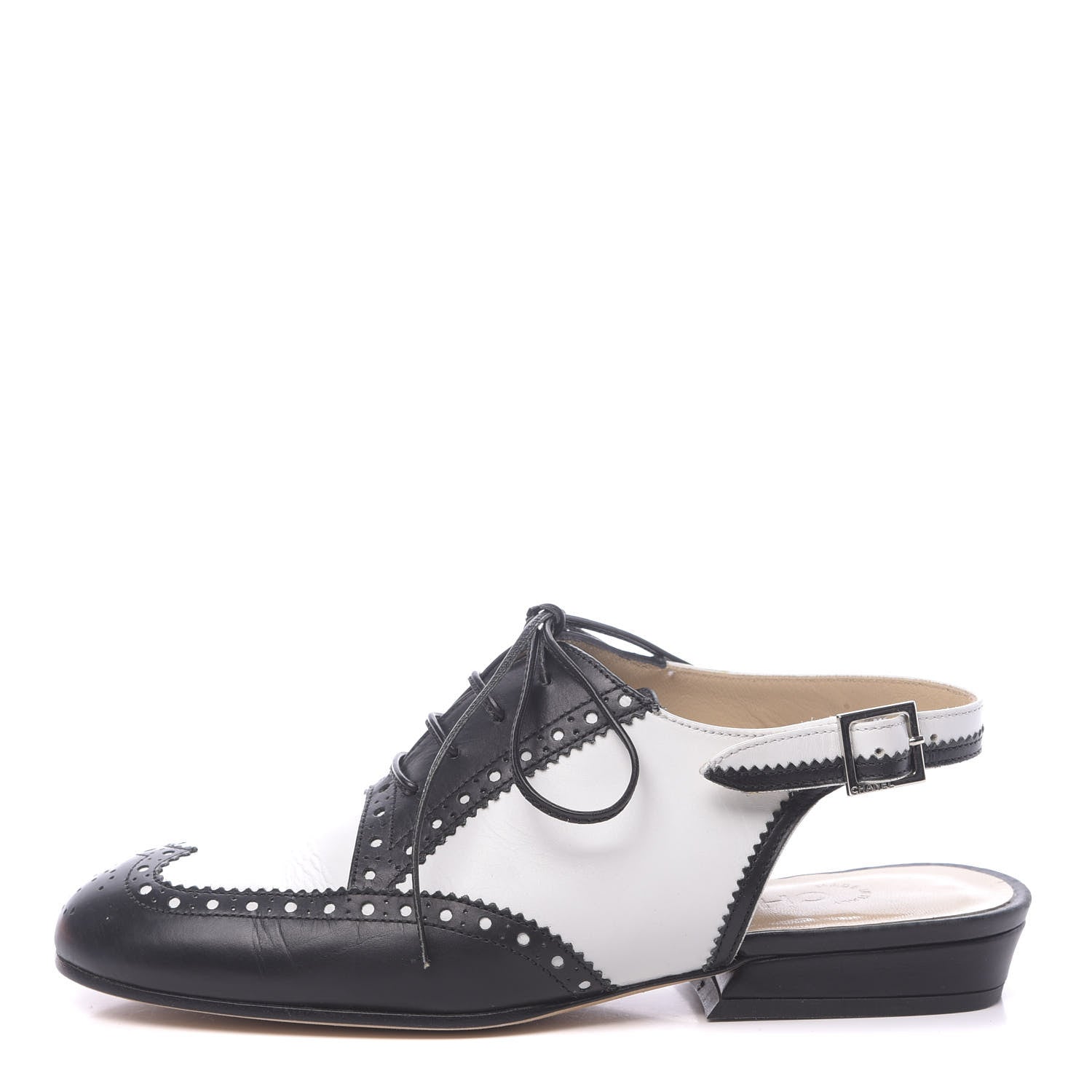 Chanel Calfskin Lace Up Ankle Strap Oxfords 35.5 Black White 1 of 9