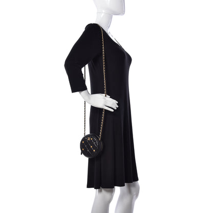 Chanel Lambskin Quilted Studded Round Clutch With Chain Black 2 of 9