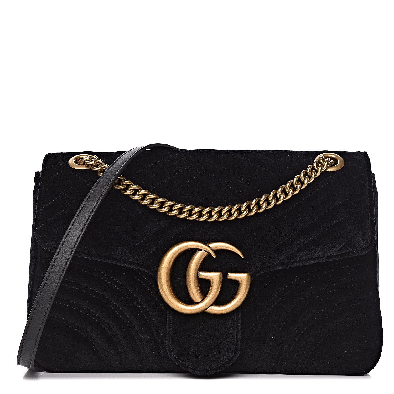 Gucci Velvet Matelasse Medium GG Marmont Shoulder Bag Black 1 of 12