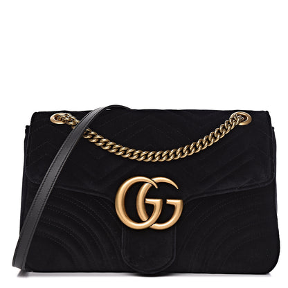 Gucci Velvet Matelasse Medium GG Marmont Shoulder Bag Black 1 of 12