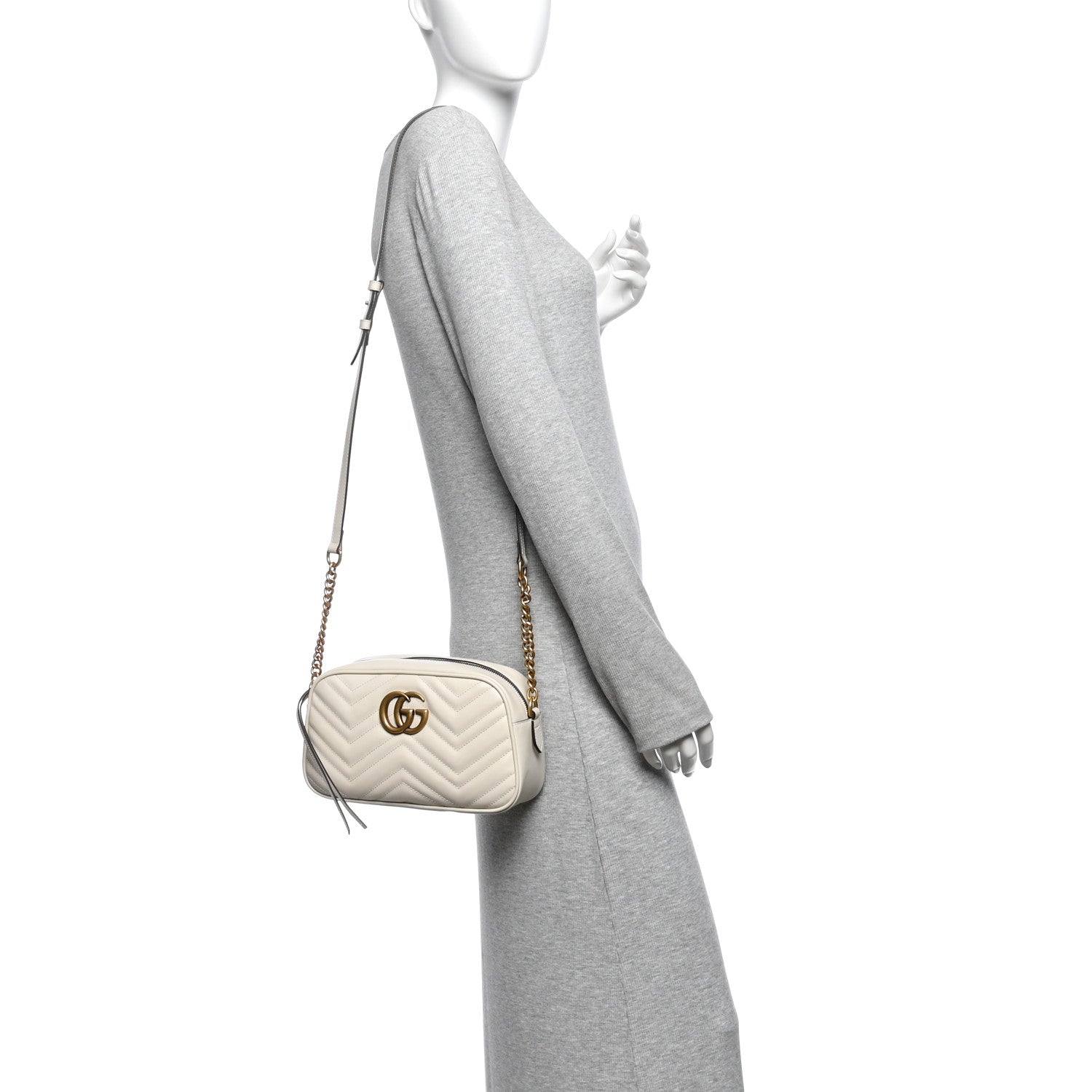 Gucci Calfskin Matelasse Small GG Marmont Chain Shoulder Bag White 2 of 11