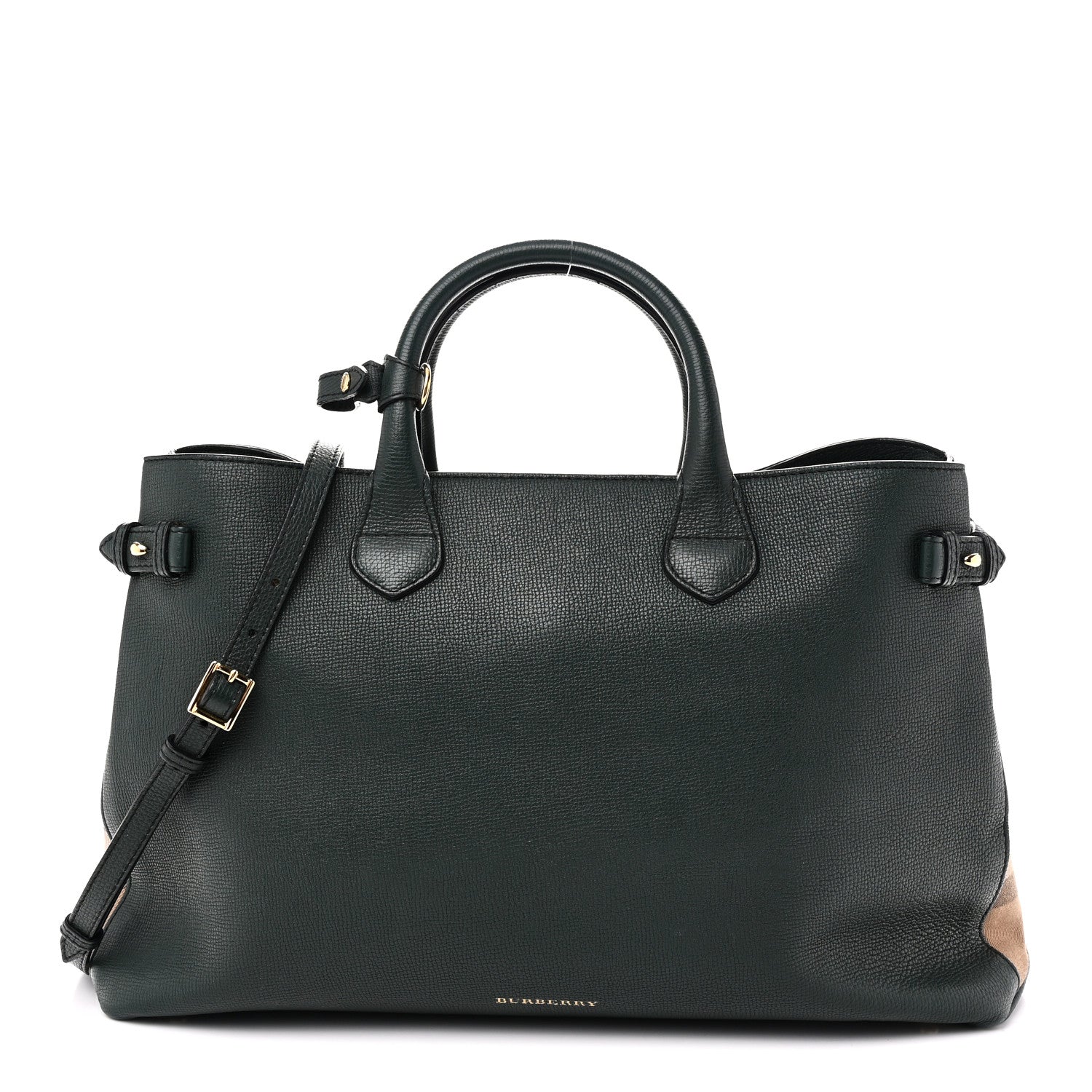 Burberry Derby Calfskin House Check Large Banner Tote Dark Bottle Green 1 of 10