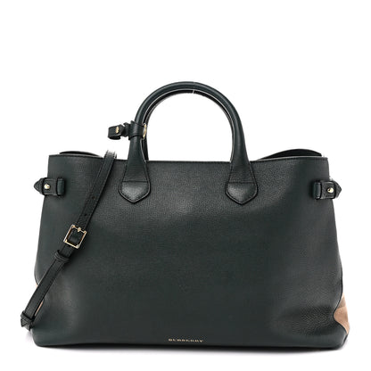 Burberry Derby Calfskin House Check Large Banner Tote Dark Bottle Green 1 of 10