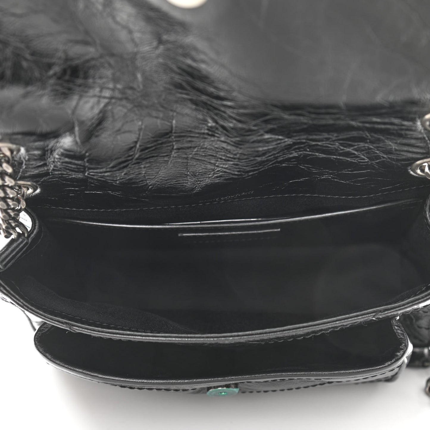 Crinkled Calfskin Matelasse Monogram Baby Niki Chain Satchel Black