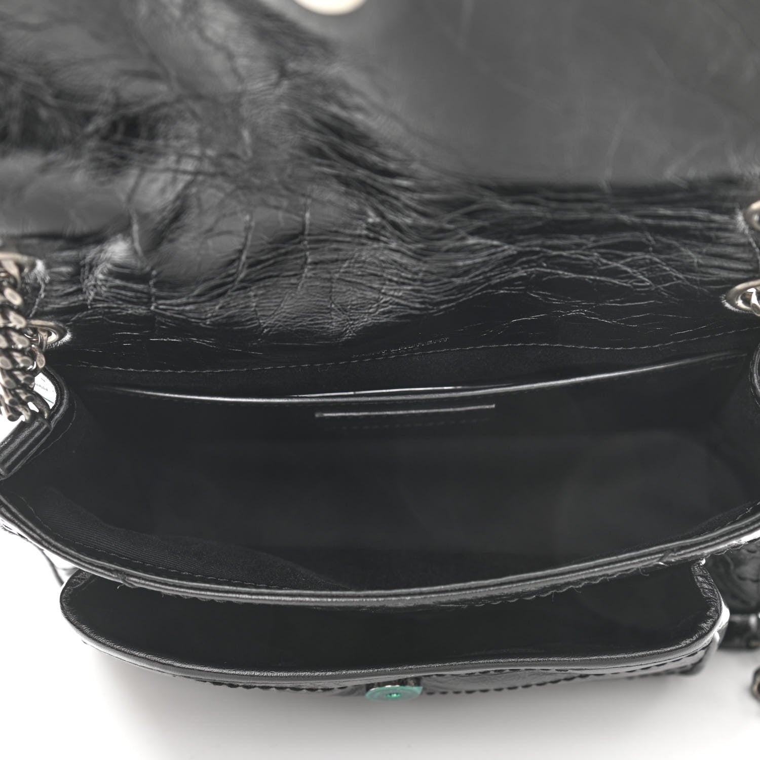 Saint Laurent Crinkled Calfskin Matelasse Monogram Baby Niki Chain Satchel Black 5 of 13