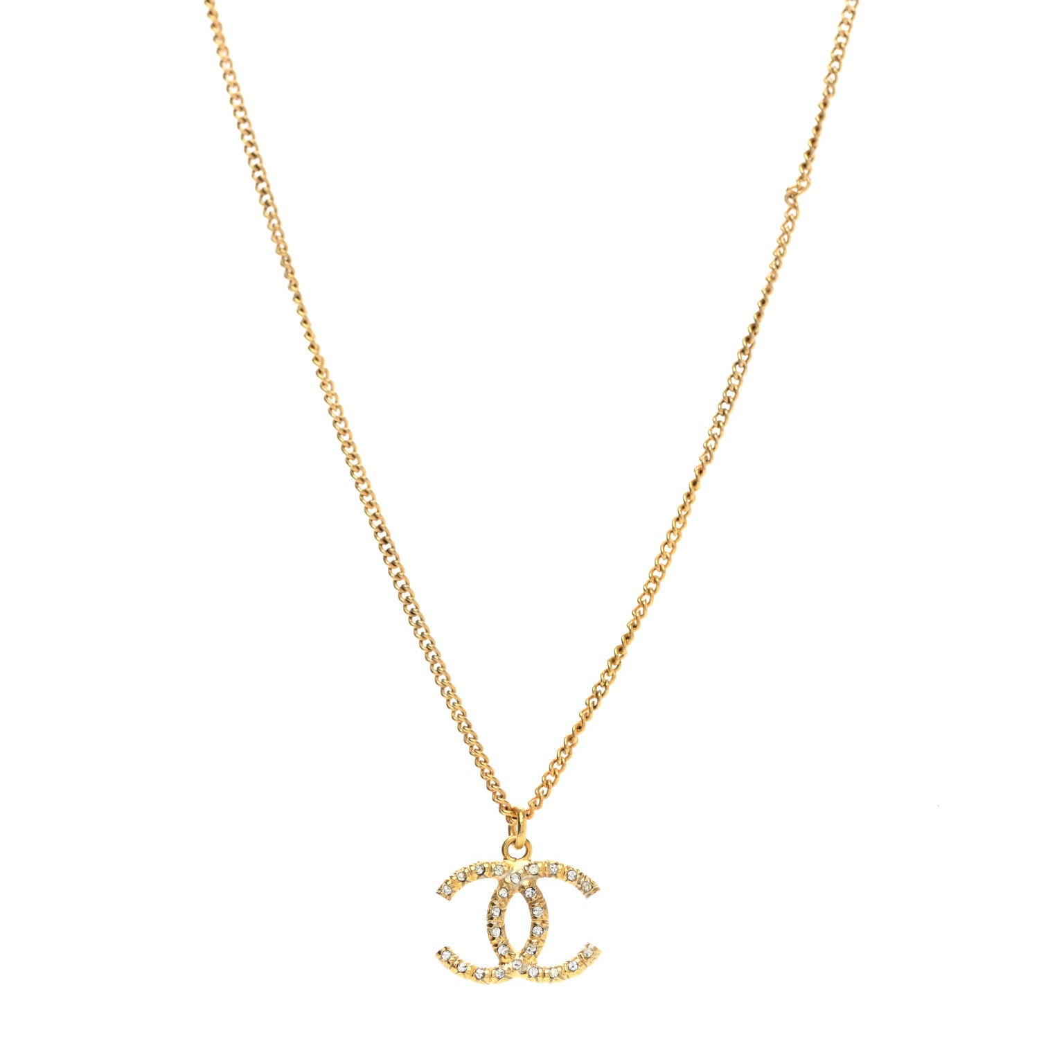 Chanel Crystal CC Pendant Necklace Gold 1 of 6