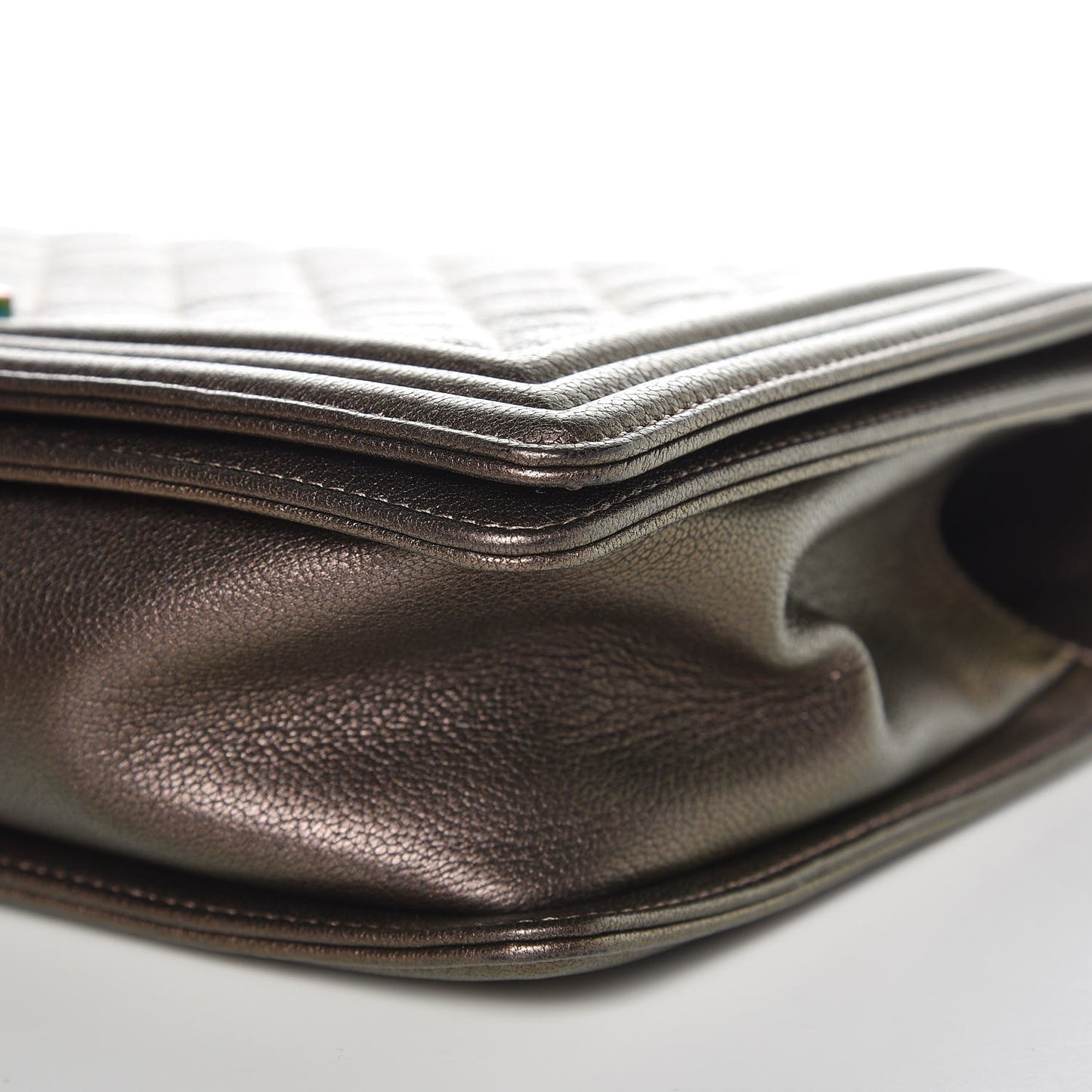 Iridescent Goatskin Quilted New Medium Boy Flap Dark Gold