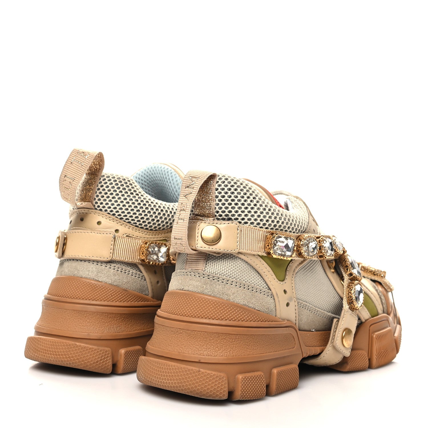 Gucci X SEGA Mesh Canvas Calfskin Removable Crystals Flashtrek Sneakers 36 Mystic White Oatmeal Sand Storm 4 of 10
