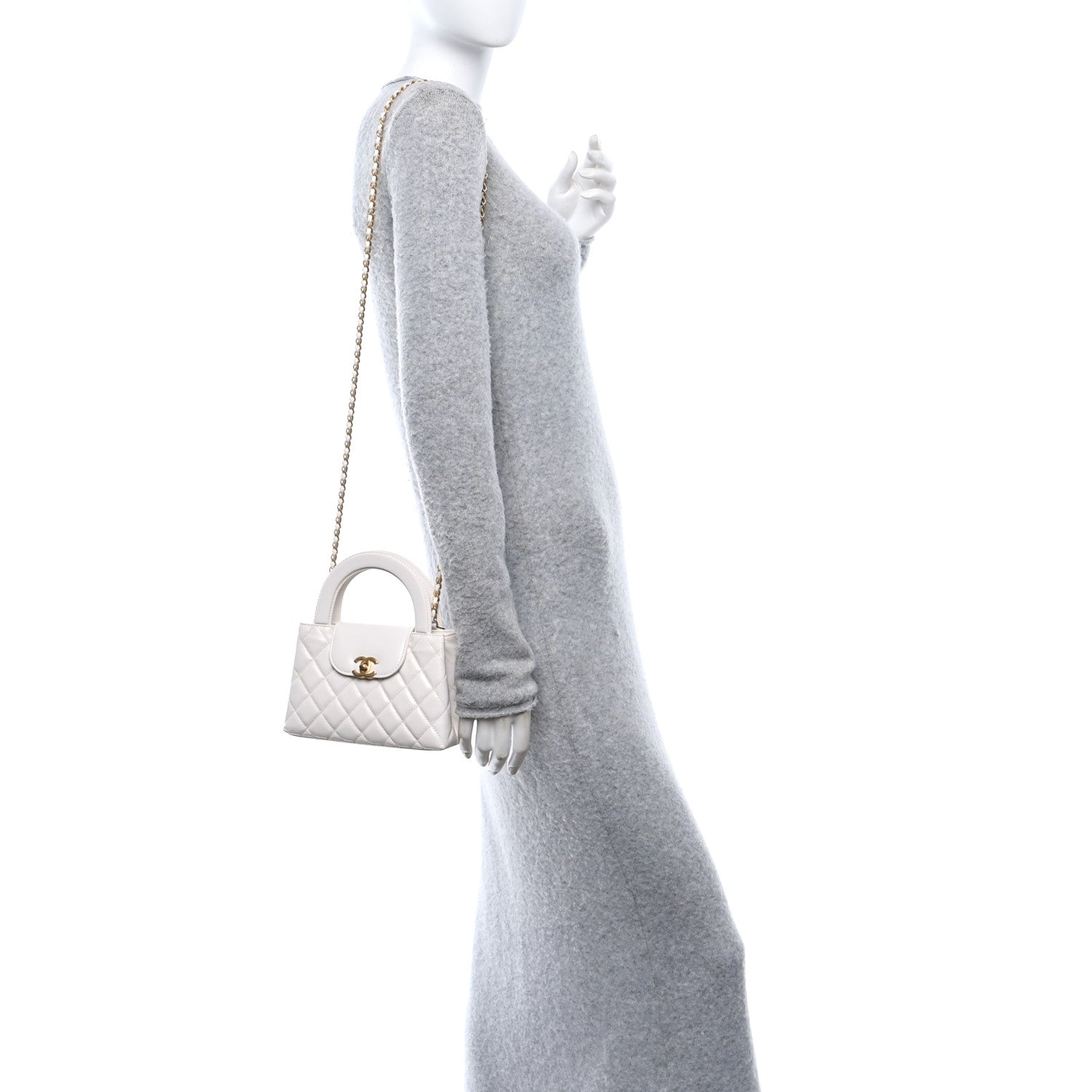 Chanel Shiny Aged Calfskin Quilted Nano Kelly Shopper White 2 of 10