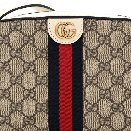 Gucci GG Supreme Monogram Textured Calfskin Web Small Ophidia Camera Bag Beige Ebony Mystic White 8 of 11