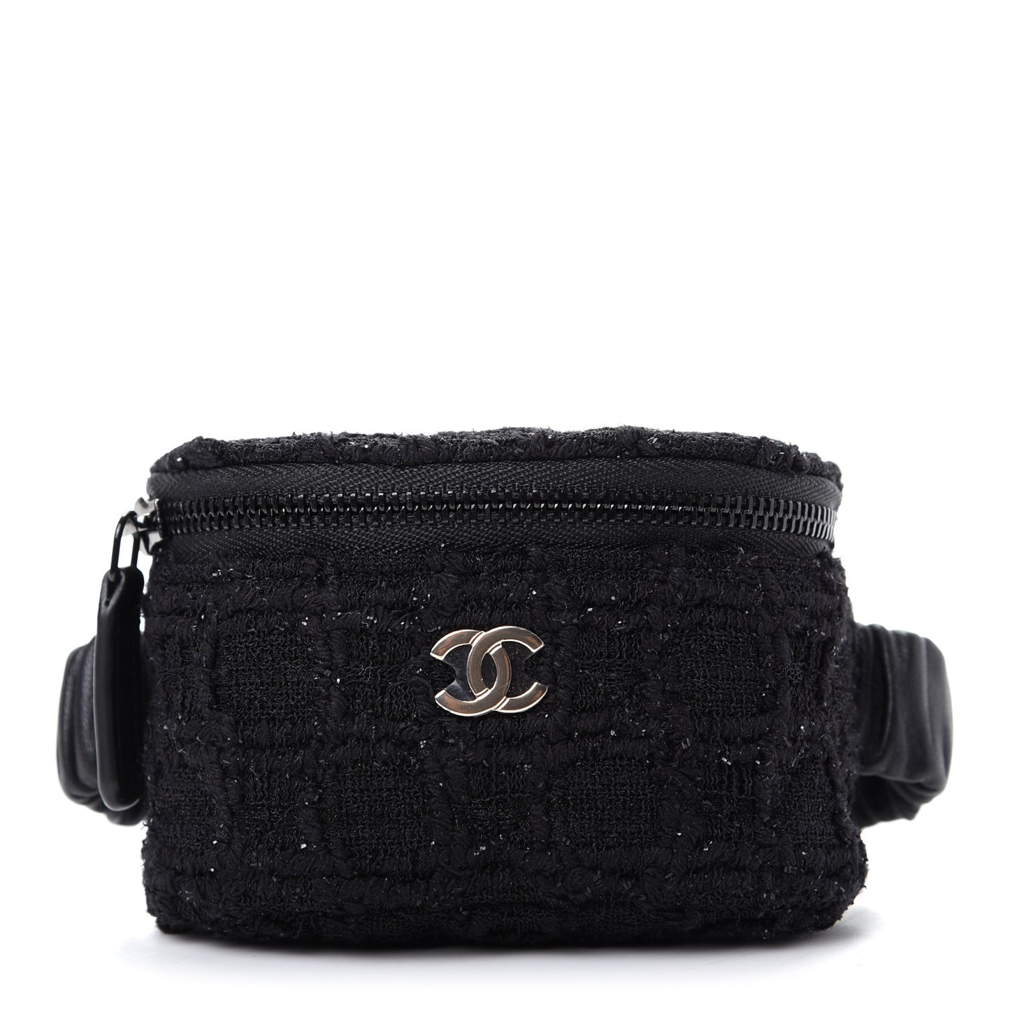 Tweed Lambskin Quilted Arm Coin Purse Black