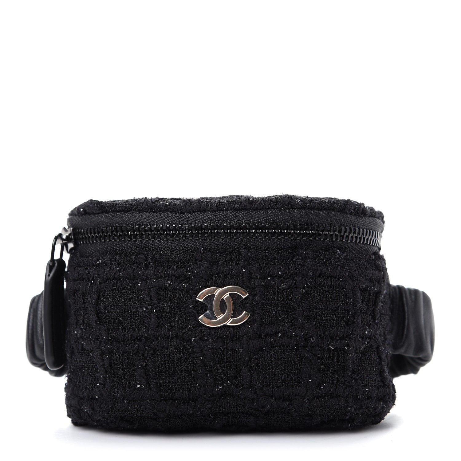 Chanel Tweed Lambskin Quilted Arm Coin Purse Black 1 of 7
