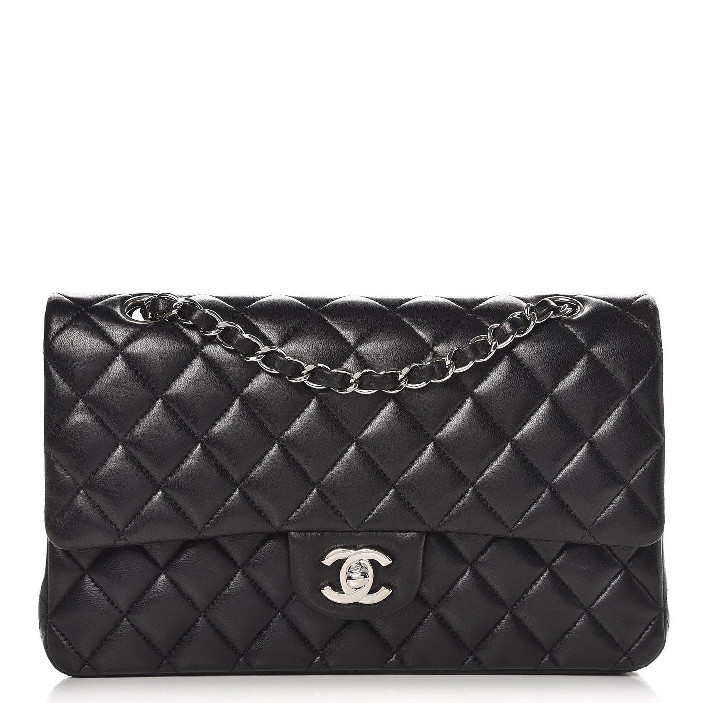 Lambskin Quilted Medium Double Flap Black