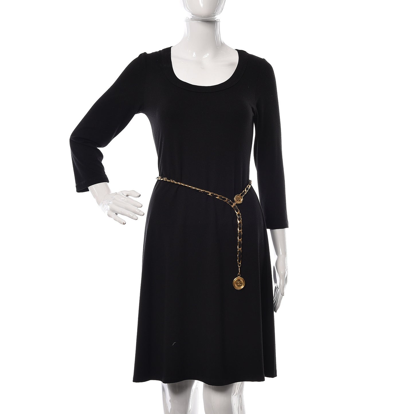 Lambskin Chain CC Medallion Belt Black Gold