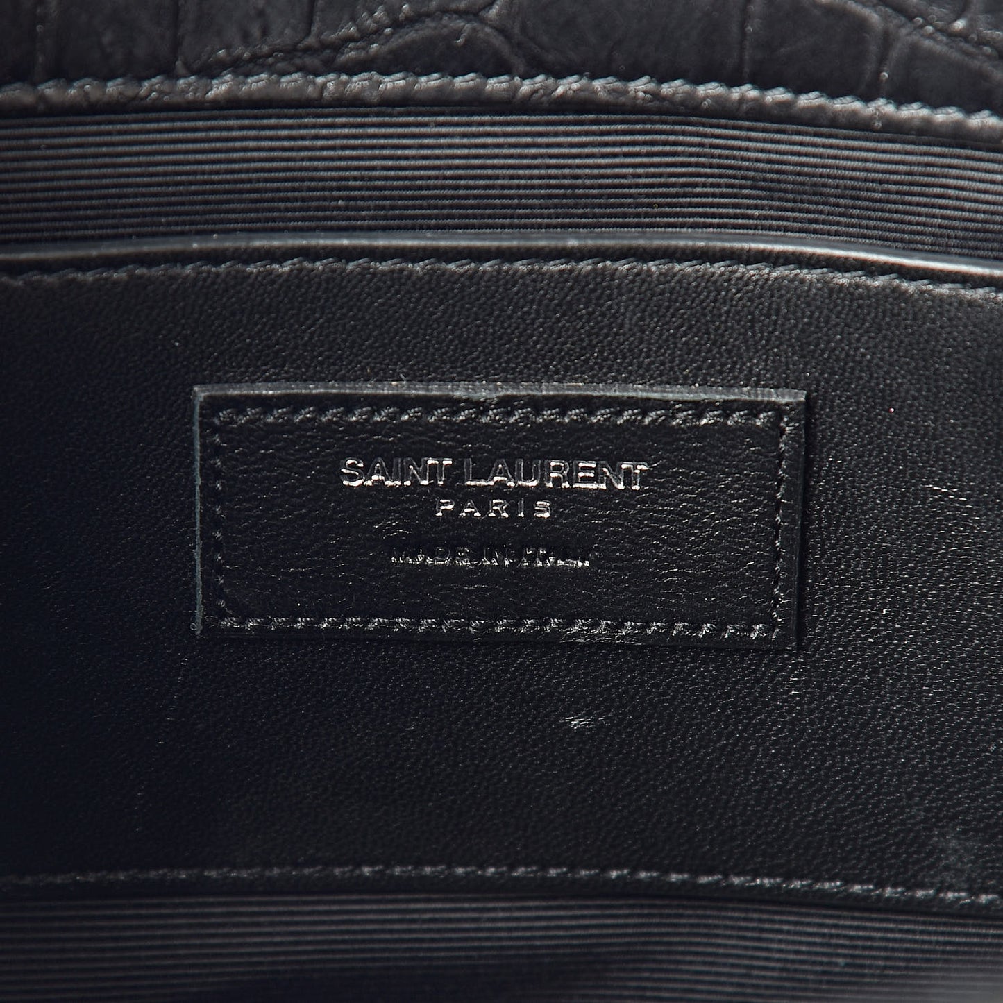 Calfskin Crocodile Embossed Medium Classic Monogram Kate Tassel Satchel Black