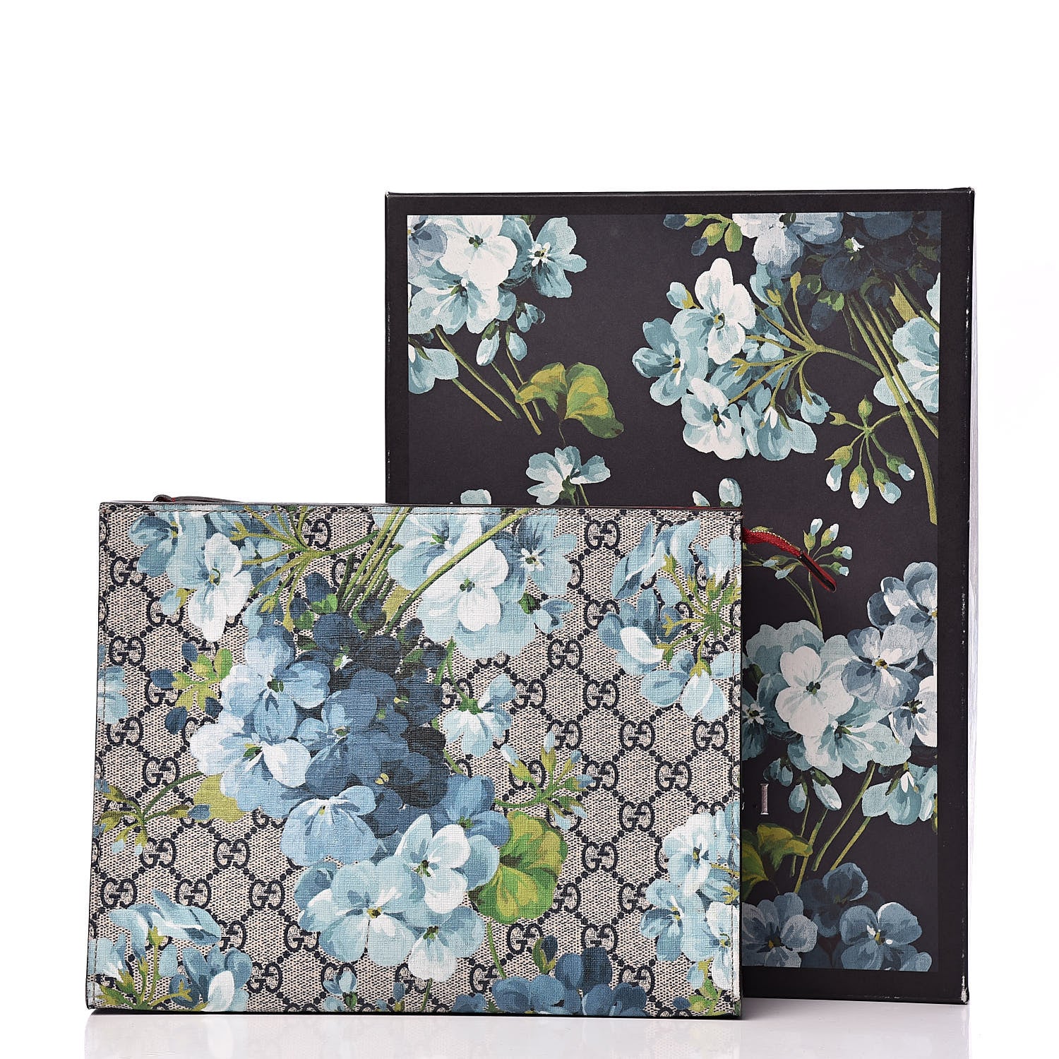 Gucci GG Supreme Monogram Blooms Large Cosmetic Case Beige Blue Navy Hibiscus Red 8 of 8