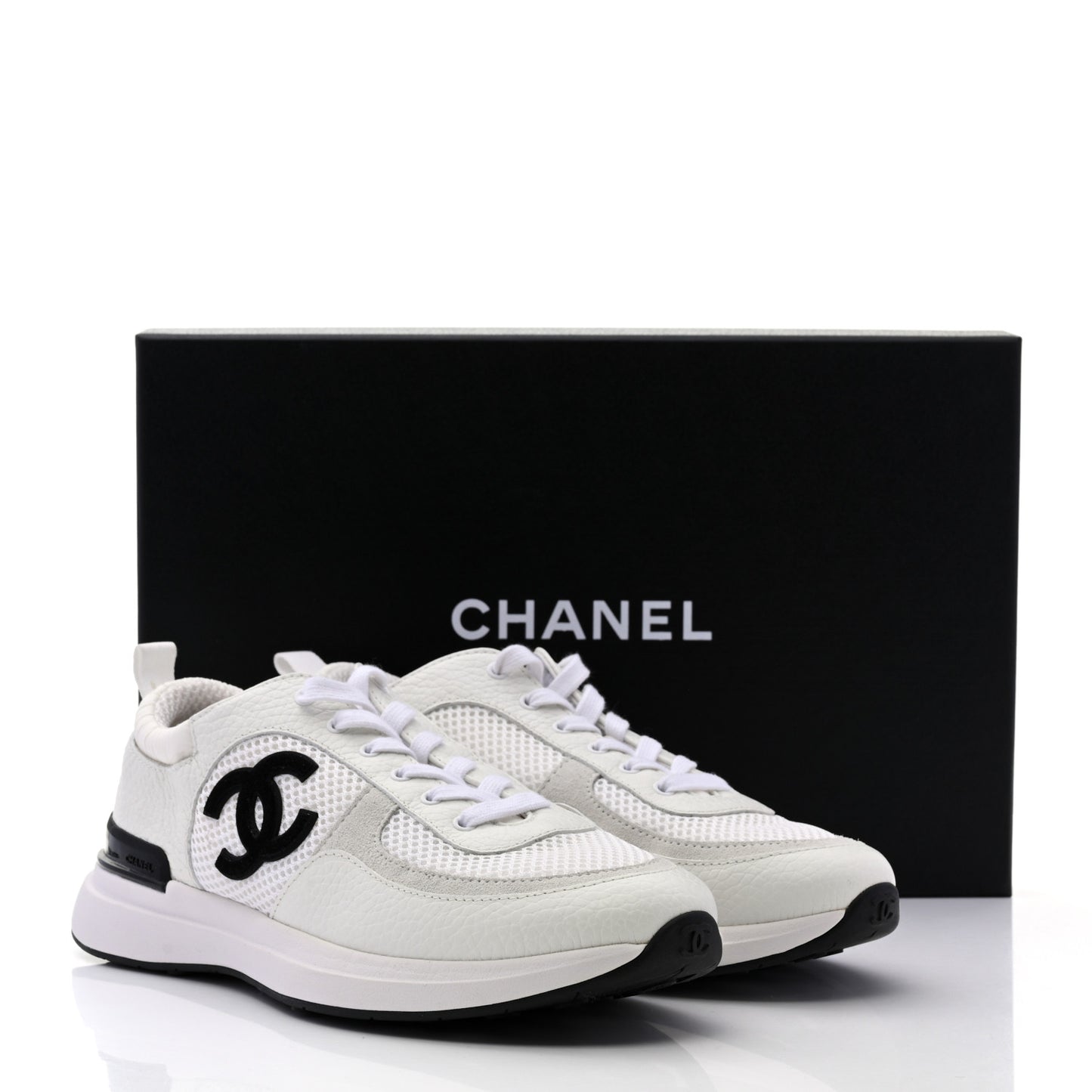 Calfskin Mesh Lycra Suede Womens Logo Sneakers 39 White