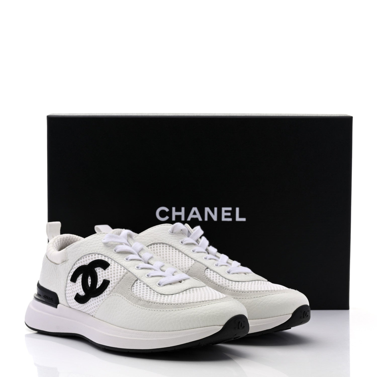 Chanel Calfskin Mesh Lycra Suede Womens Logo Sneakers 39 White 9 of 9