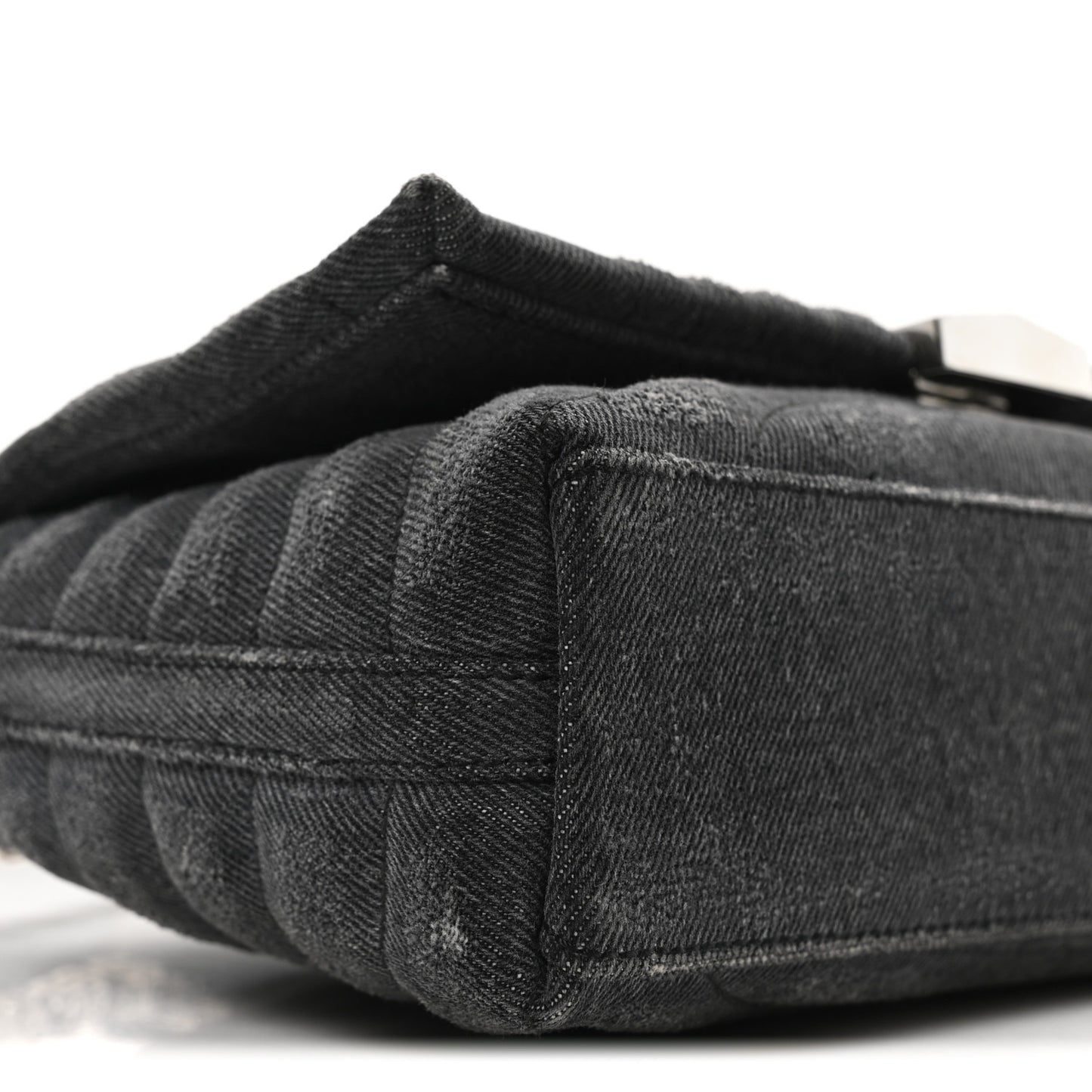 Distressed Denim Quilted Small 4G Shoulder Bag Black