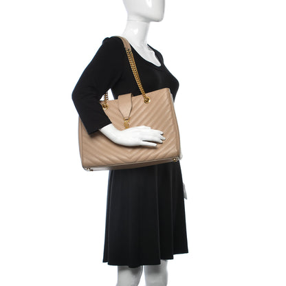 Saint Laurent Grain De Poudre Matelasse Chevron Monogram Shopping Bag Dark Beige 2 of 10