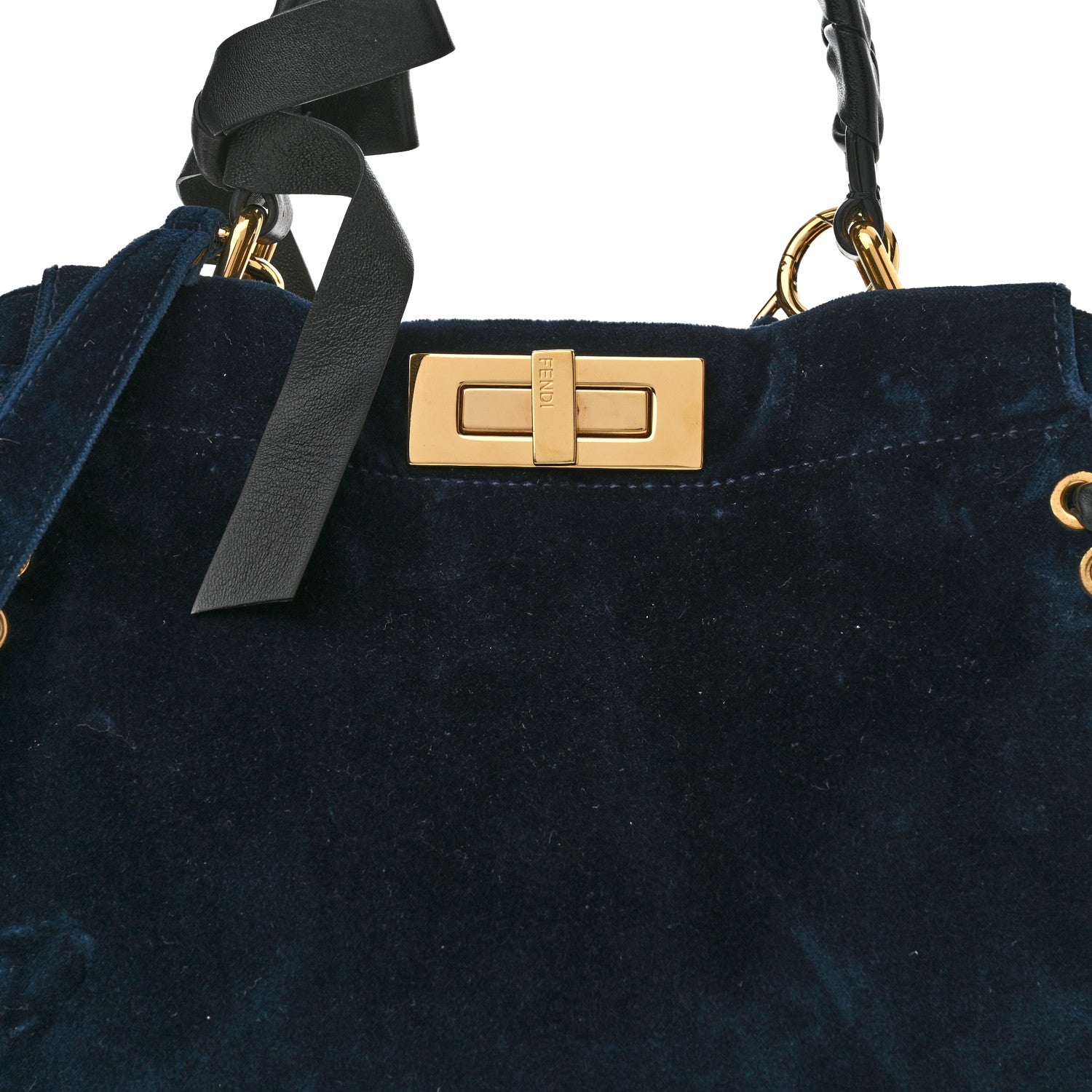 Fendi Velvet Vitello Seta Lace Up Medium Peekaboo Iconic Satchel Blue 10 of 14