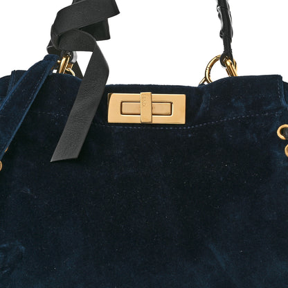 Fendi Velvet Vitello Seta Lace Up Medium Peekaboo Iconic Satchel Blue 10 of 14