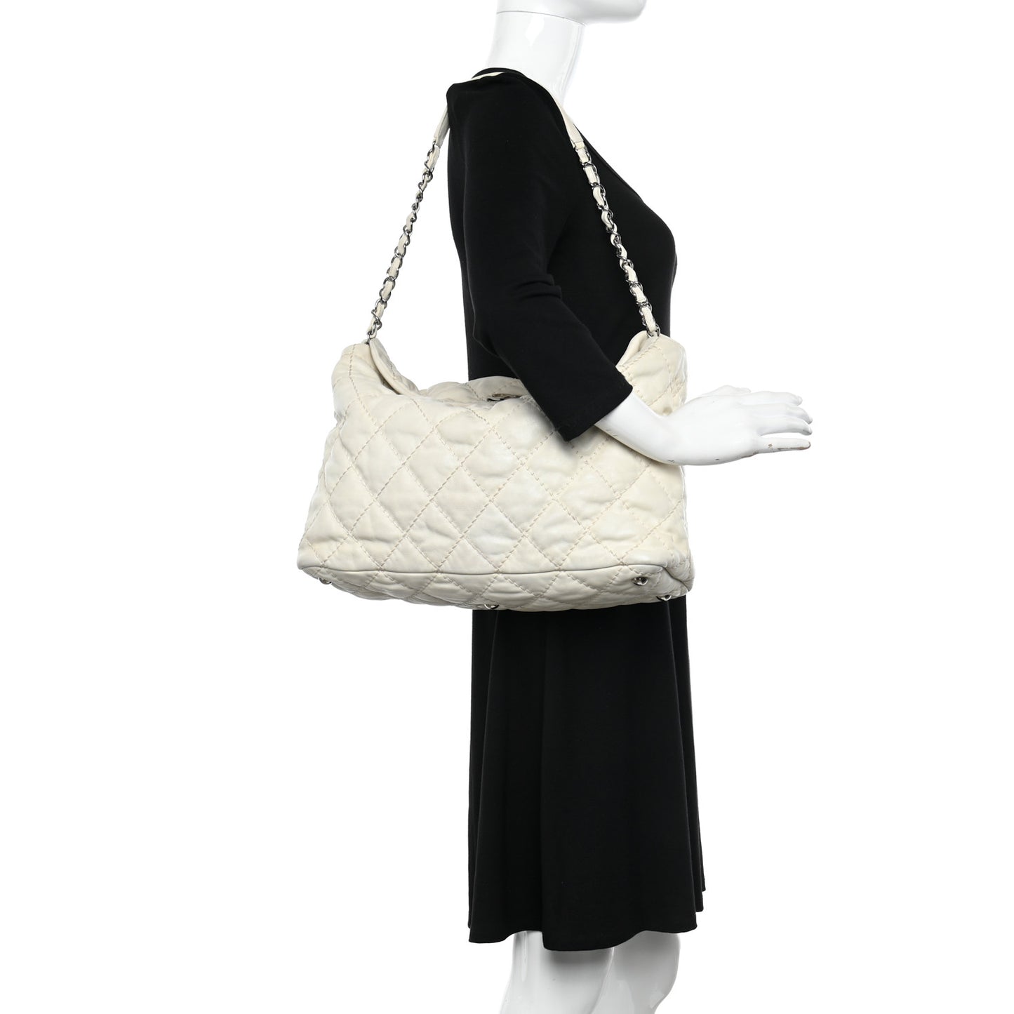 Calfskin Ultimate Stitch Shopping Tote White