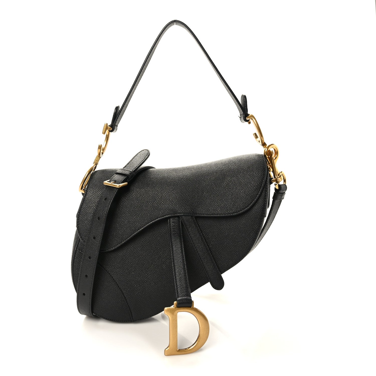Christian Dior Grained Calfskin Saddle Bag With Strap Black 1 of 9