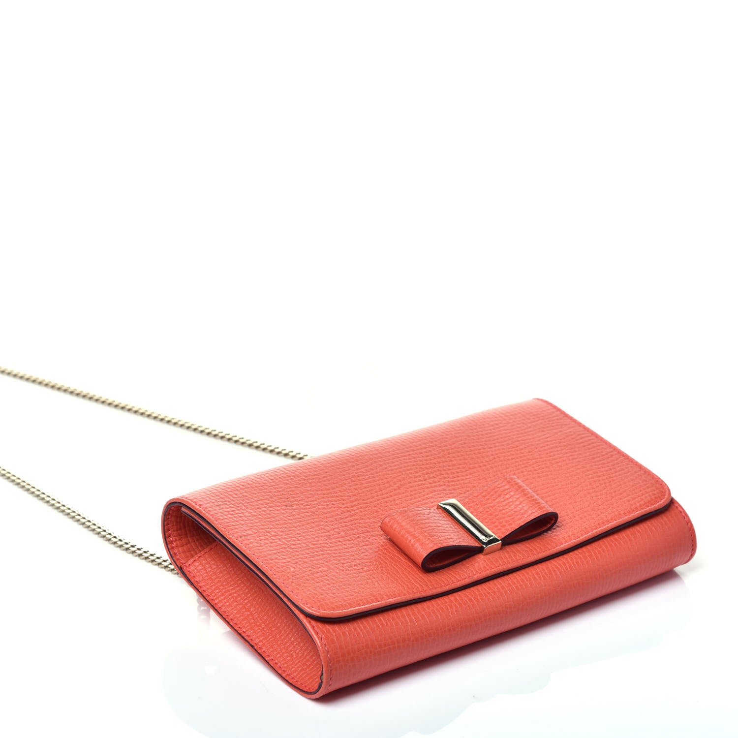 Chloe Grained Calfskin Bow Wallet On Chain Sepia Red 4 of 9