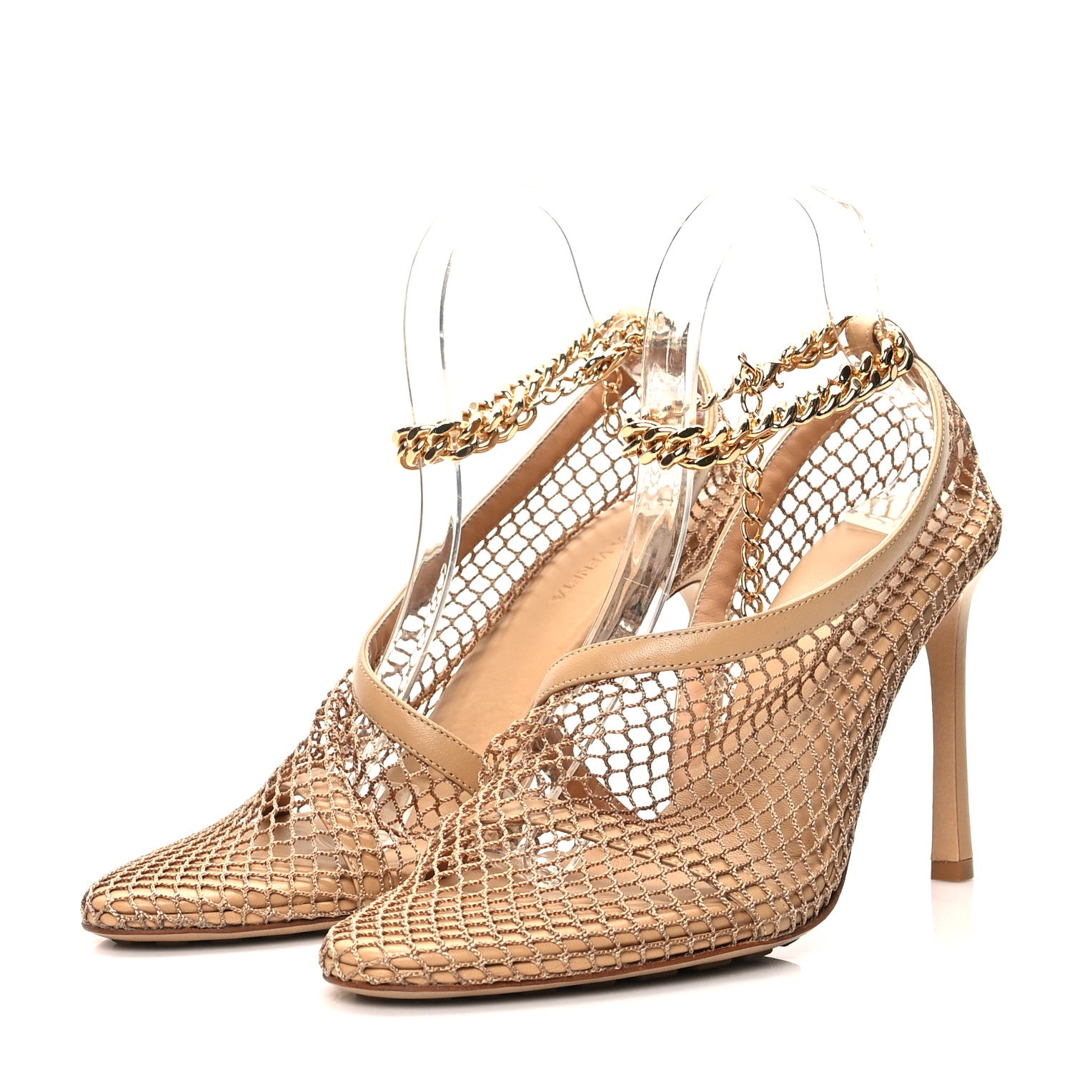 Bottega Veneta Mesh Nappa Chunky Chain Sandals 39.5 Beige Pony 3 of 7