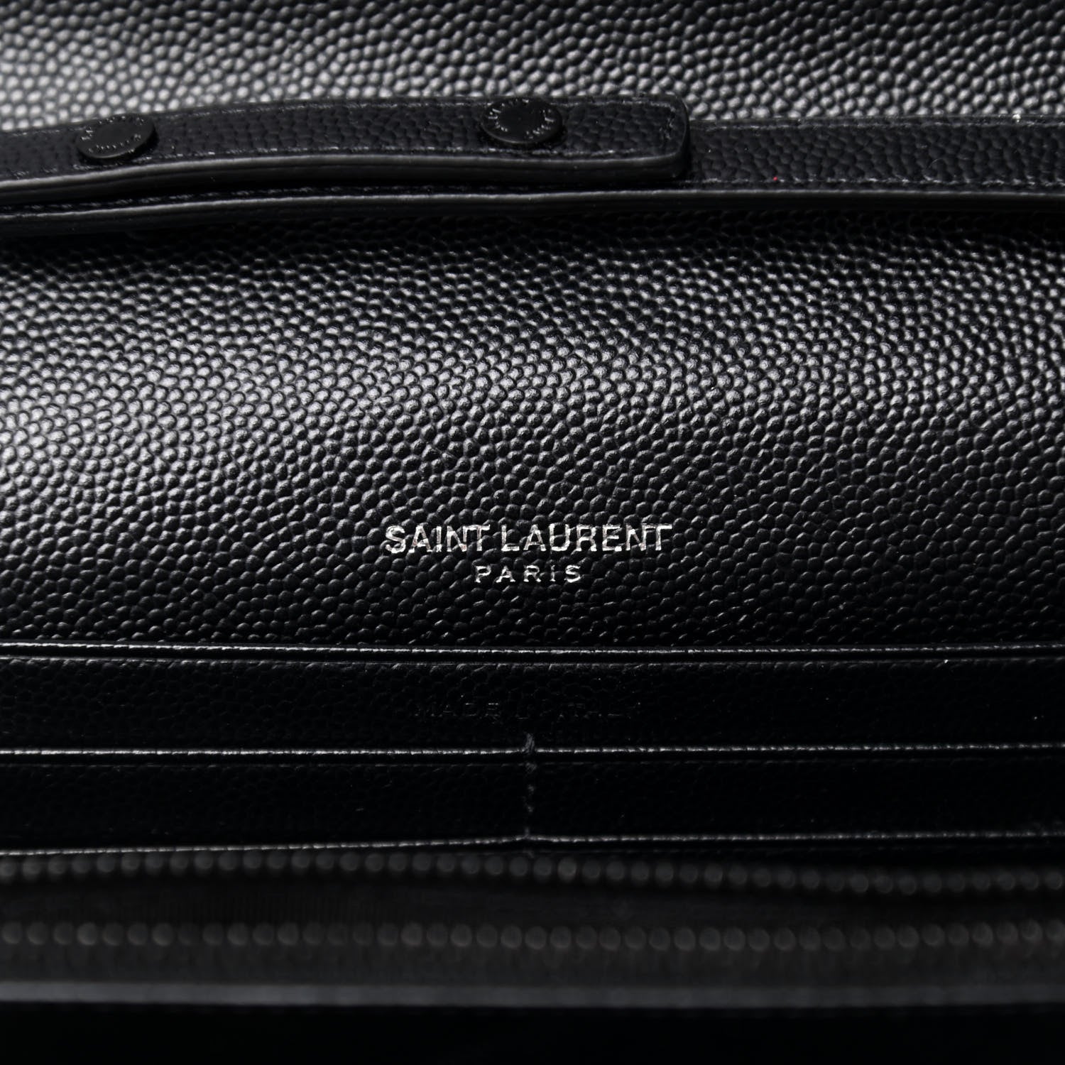 Saint Laurent Grain De Poudre Matelasse Chevron Monogram Chain Wallet Black 6 of 9