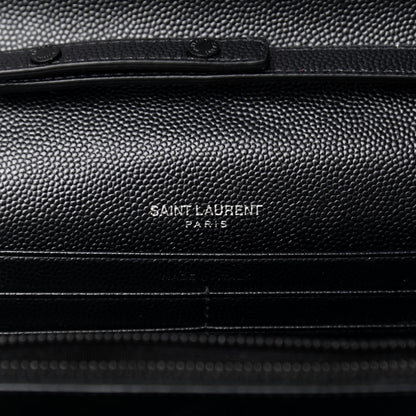 Saint Laurent Grain De Poudre Matelasse Chevron Monogram Chain Wallet Black 6 of 9