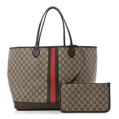 Gucci GG Supreme Monogram Textured Dollar Calfskin Web Large Ophidia Tote Beige Ebony New Acero 3 of 16
