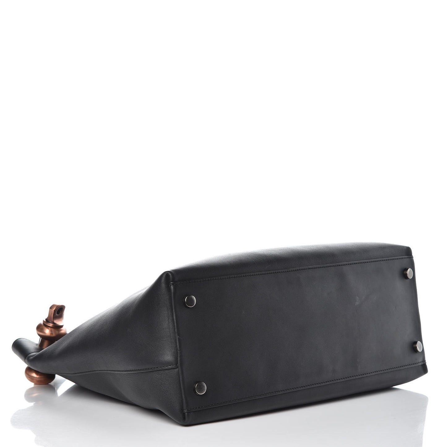 Calfskin Fisherman Hook Drawstring Hobo Bag Black