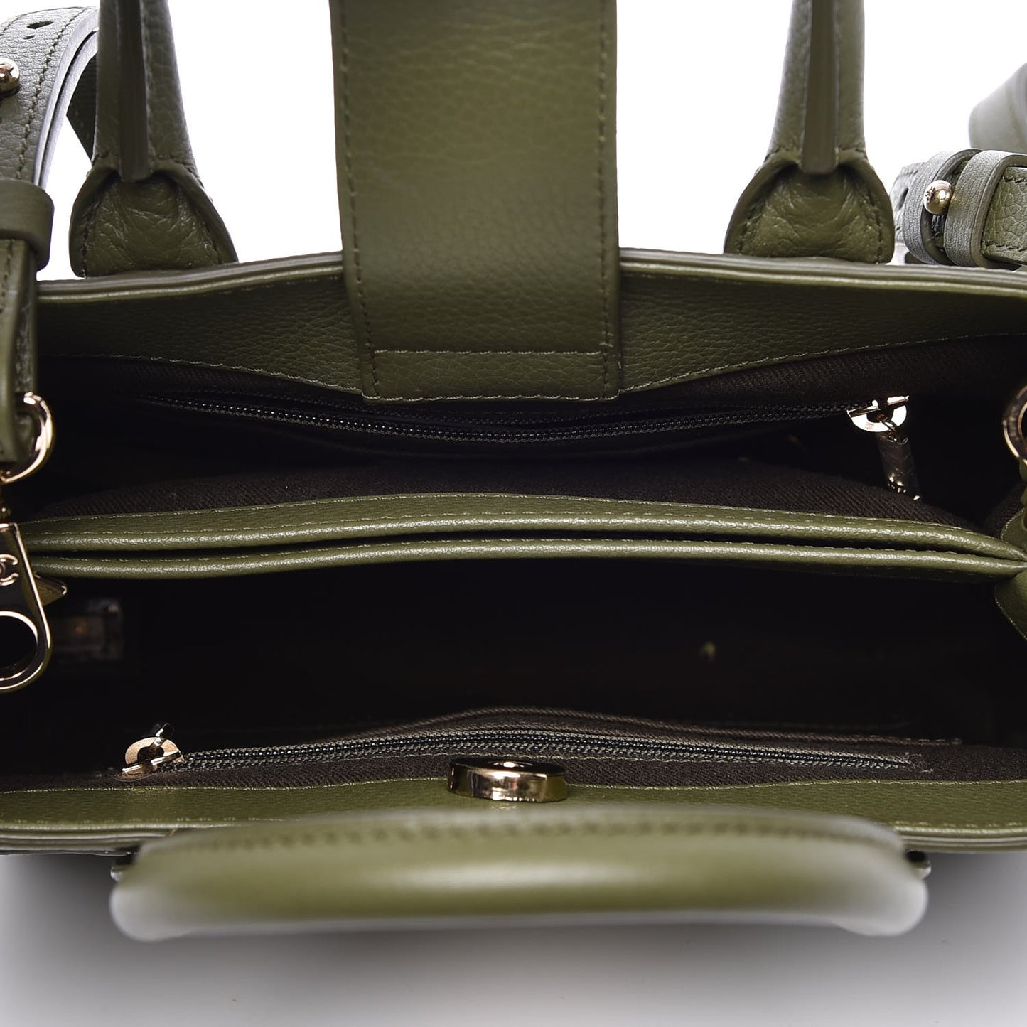 Grained Calfskin Mini Neo Executive Shopper Tote Khaki