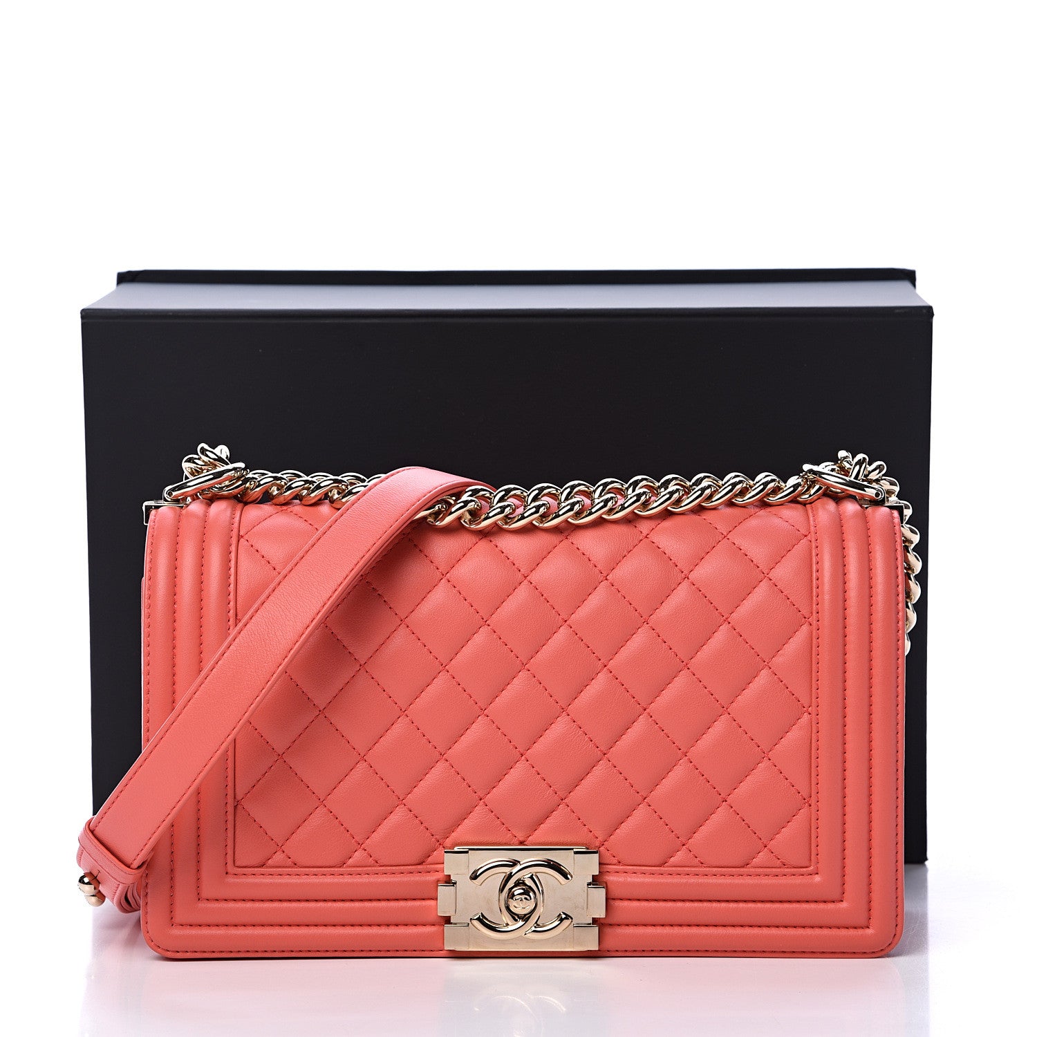 Chanel Lambskin Quilted Medium Boy Flap Coral 12 of 12